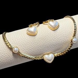 White Heart Shaped Necklace 18k Gold Stainless Steel Jewelry Set